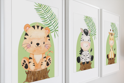 Nursery Wall Art Set - Digital Collection of 7 Prints - Green Safari