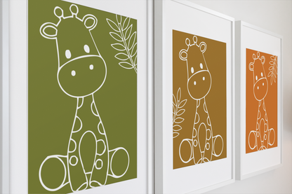 Nursery Wall Art Set - Digital Collection of 3 Prints - Boho giraffe outline