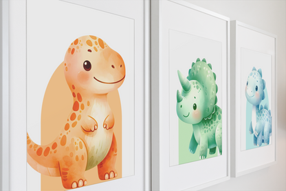 Nursery Wall Art Set - Digital Collection of 3 Prints - Dinosaur