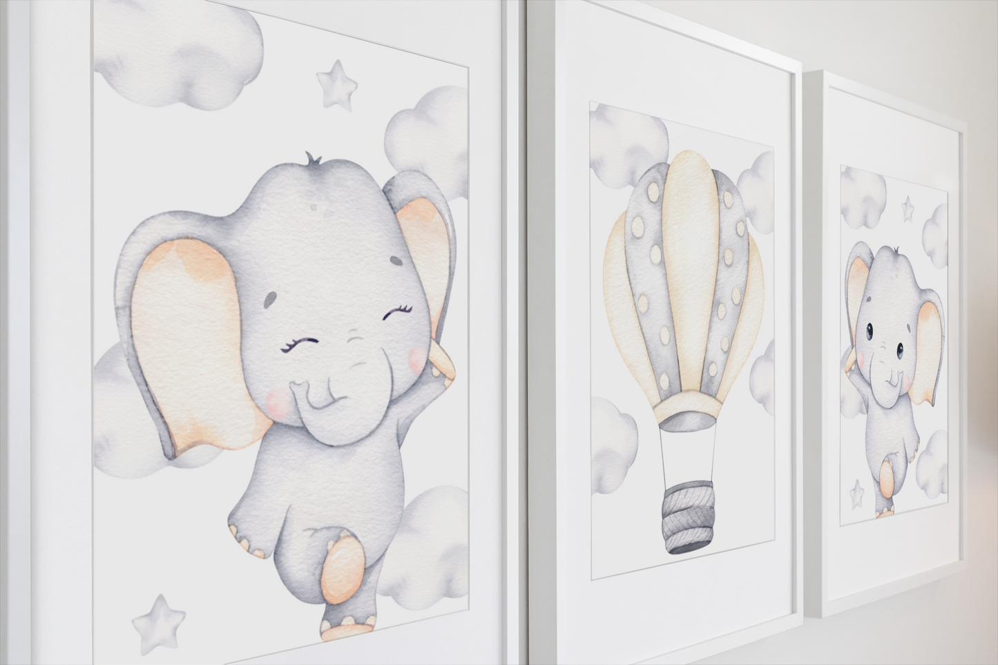 Nursery Wall Art Set - Digital Collection of 3 Prints - Elephant