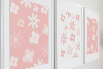 Nursery Wall Art Set - Digital Collection of 3 Prints - Pink Daisy