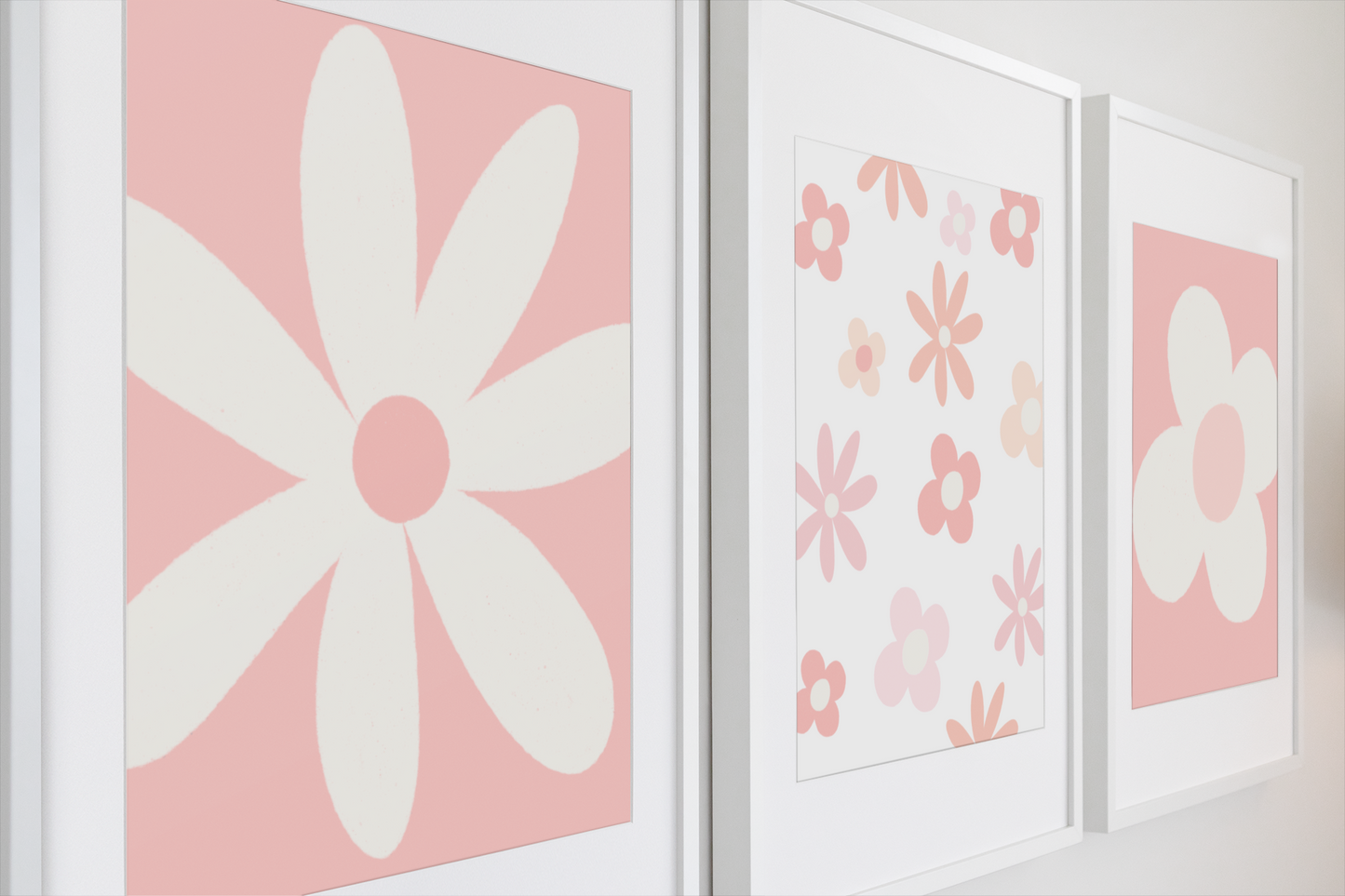 Nursery Wall Art Set - Digital Collection of 3 Prints - Pink Daisy 2