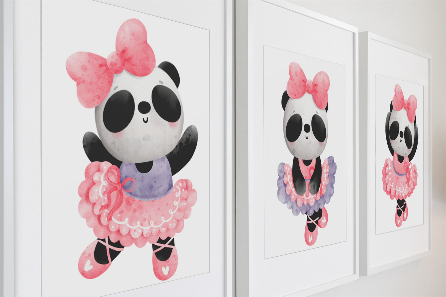 Nursery Wall Art Set - Digital Collection of 3 Prints - Ballerina Panda