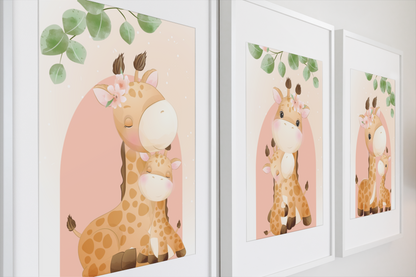 Nursery Wall Art Set - Digital Collection of 3 Prints - Pink Giraffe